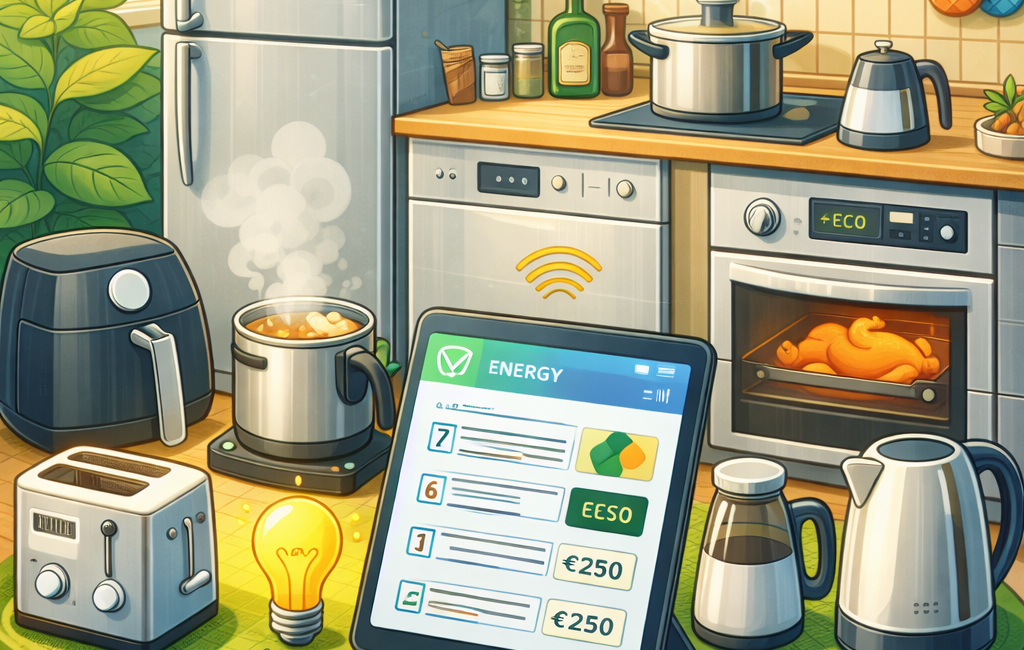 Afbeelding van een keuken met diverse apparaten.